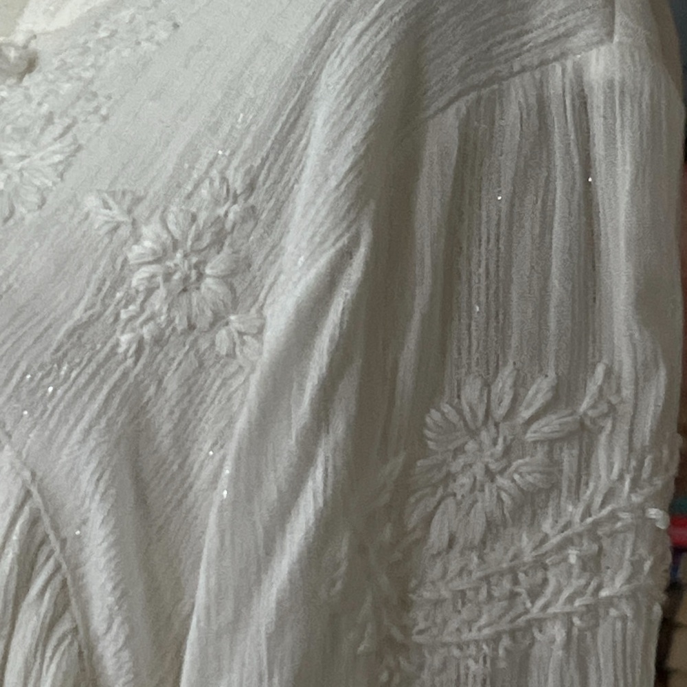 Rachel Zoe white Blouse with Tassel Detail and silver threads throughout cloth - Picture 3 of 10